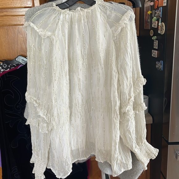 Calligraphie XL Sheer Blouse Women Top White Gold - Picture 8 of 12